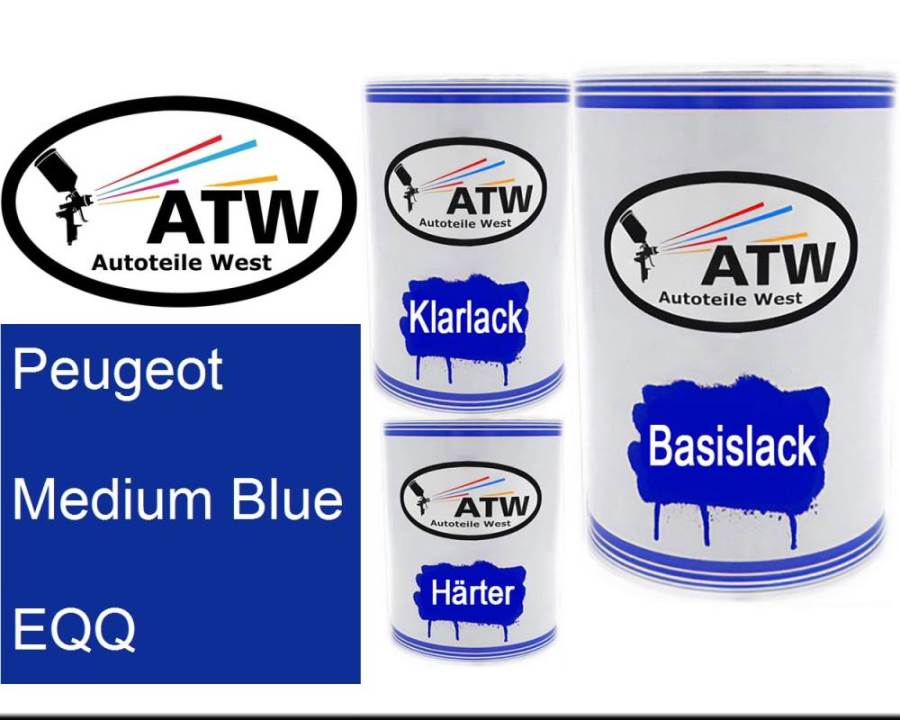 Peugeot, Medium Blue, EQQ: 500ml Lackdose + 500ml Klarlack + 250ml Härter - Set, von ATW Autoteile West.